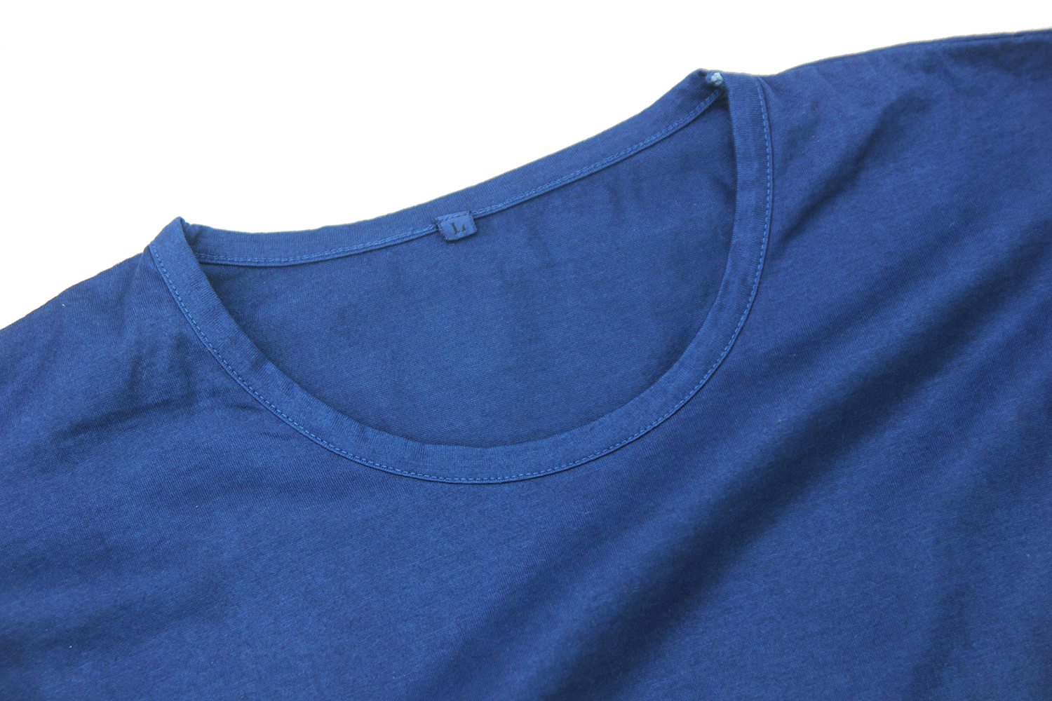 藍染レディース半袖Tシャツ(絞り横縞柄) - 藍染-阿波正藍・しじら織